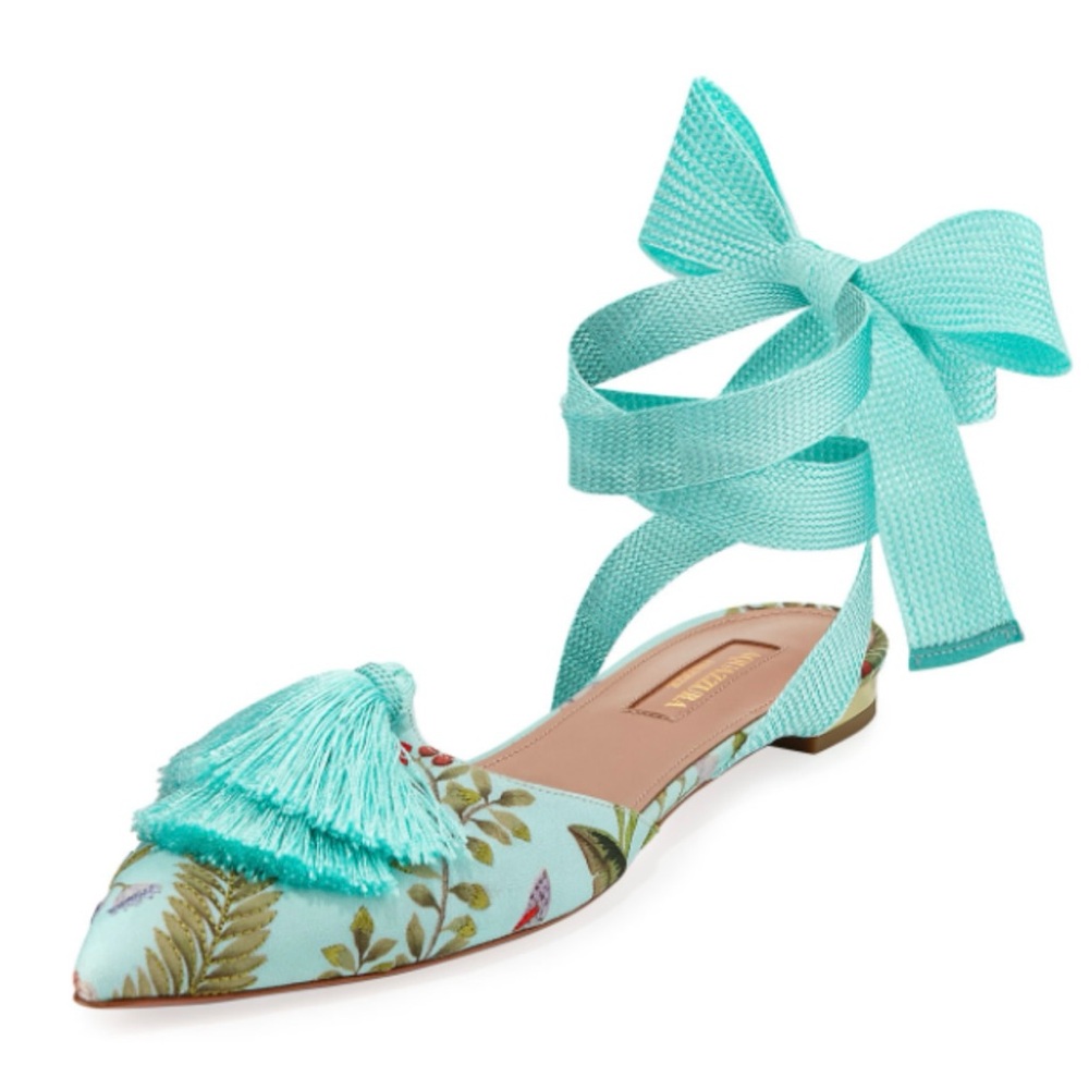 Aquazzura Women's Floral Print Blue Flats